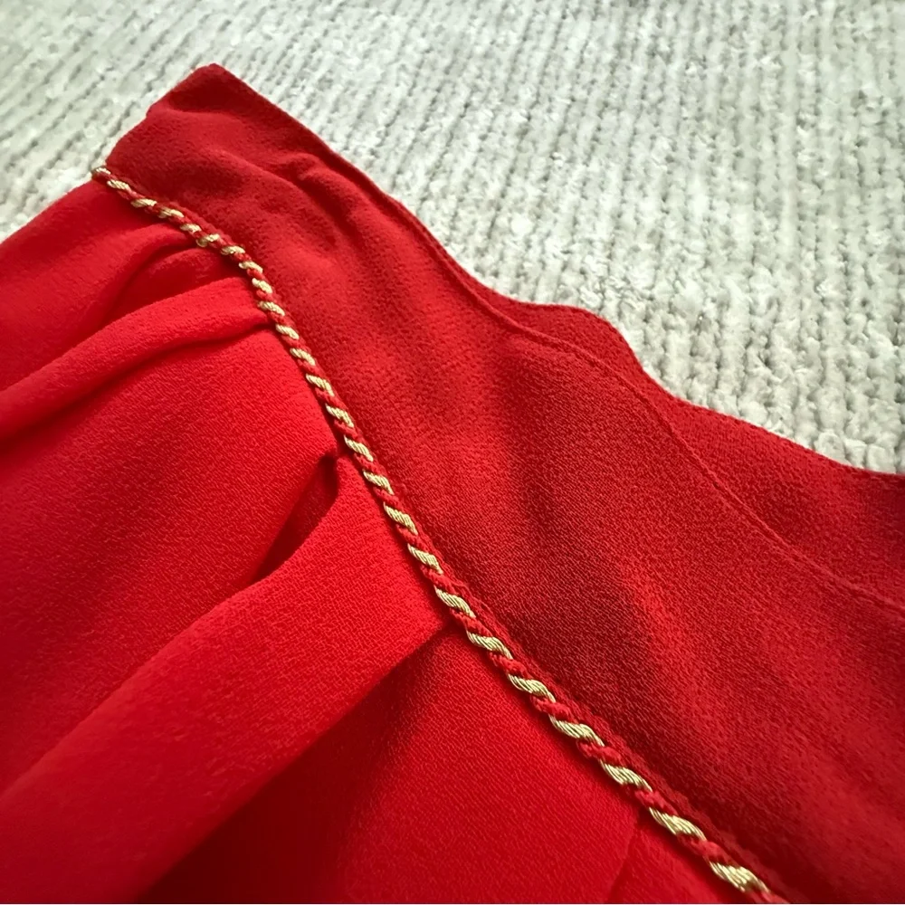Vintage Herman Geist Red Pleated Midi Skirt Gold Trim Made In USA Size 12‎